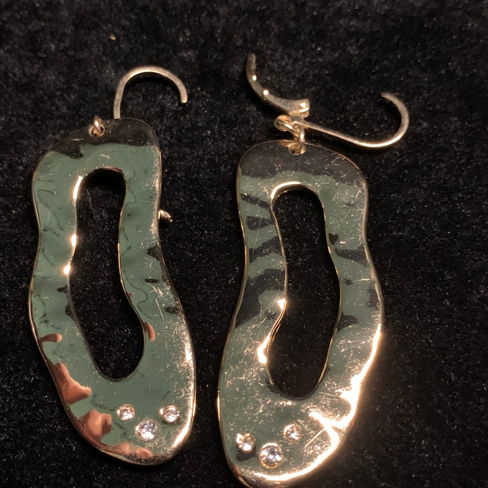 RLM Soho Gold Tone Hammered Abstract Open Dangle Earrings Leverback